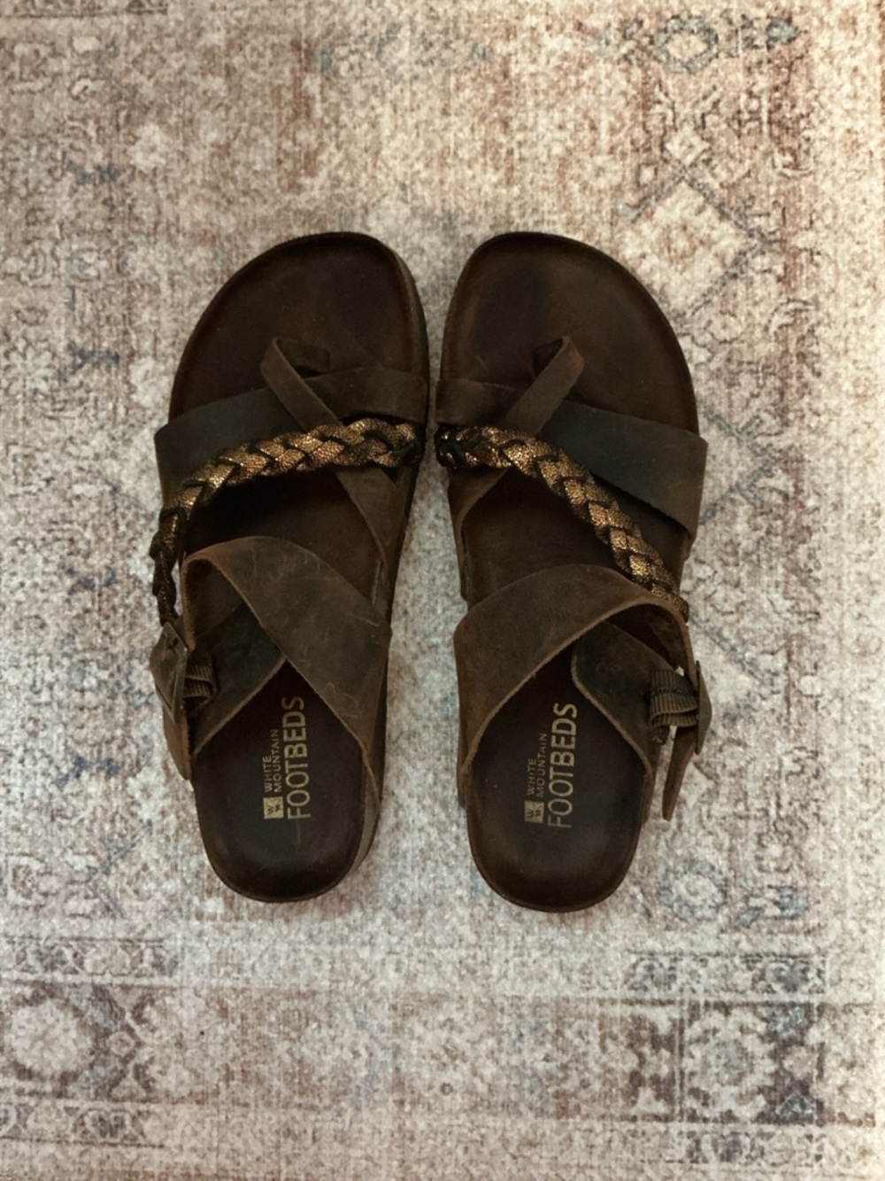 White Mountain Brown Braided Strap Sandals